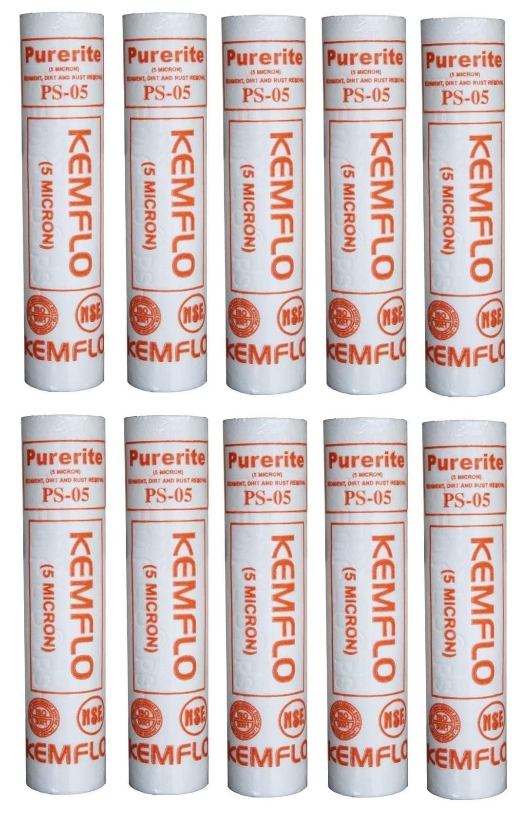 Ro Water Filter Candles, Pre Filter Cartridge, Pp Spun Filter 10 Inch, 5 Micron, 85 gm Sediment Filter, Kemflo Filter Candle for Ro Water Purifier (Pack of 10)