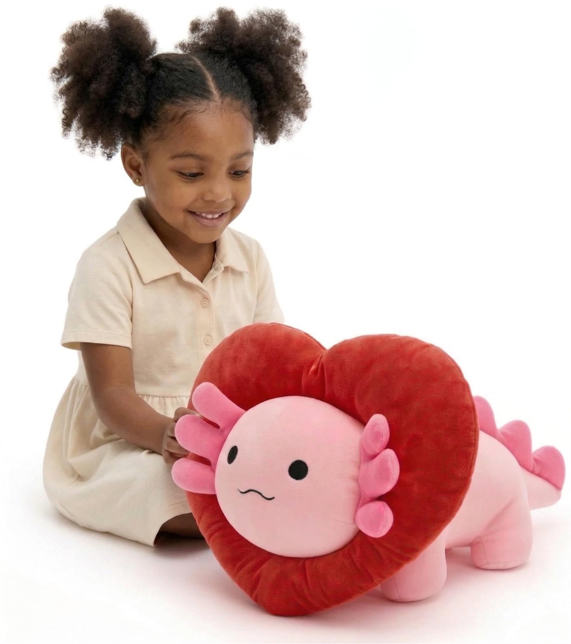 MaoGoLan Valentines Axolotl Plush with Heart-Shaped Hood Squishy and Soft Salamander Stuffed Animal Throw Pillow 16 Loving Heart
