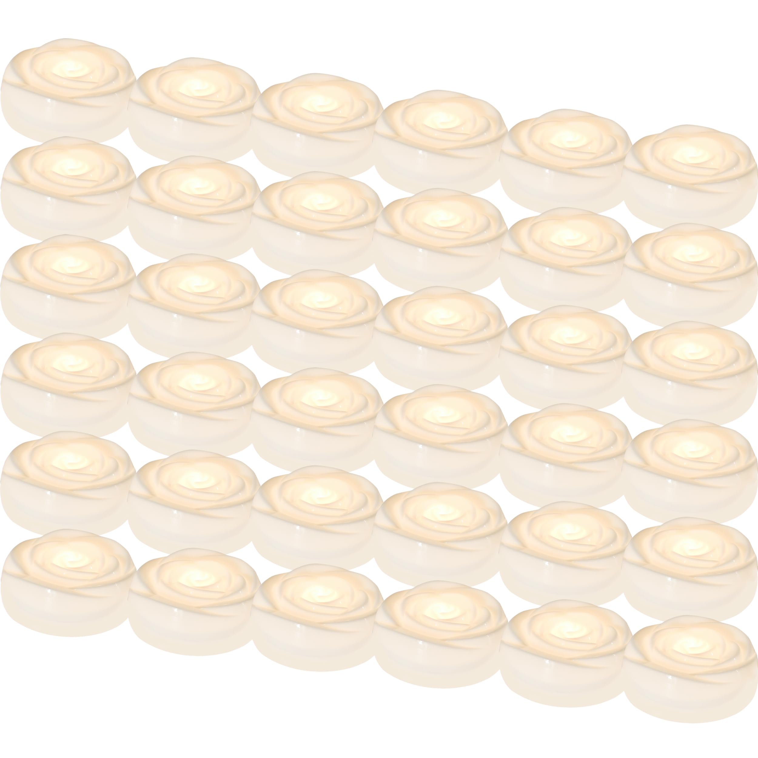 Aignis 36pcs Flameless LED Floating Candles, White Rose Plastic Tealight Battery Operated, 120+ Hours Glow Time, Cozy Light for Romantic Pool/Bathtub/Hot Bath/Wedding Centerpiece Decor(D2.83*H1.42)