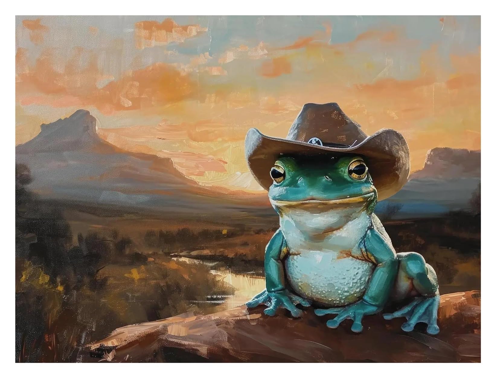 Xenite H Wall Art Canvas Prints Whimsical Funny Cowboy Frog Oil Posters Trendy Wild Cats West Prints Canvas Painting Wall Art Pictures Ome Room Decor(,30X40cm)