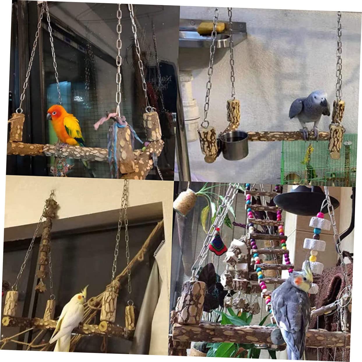 Papageien Stehgestell und Edelstahl Braunes Vogelspielzeug mit Schaukel für Käfig zur Interaktion und Training im Vogelkäfig Zufällige Farbe