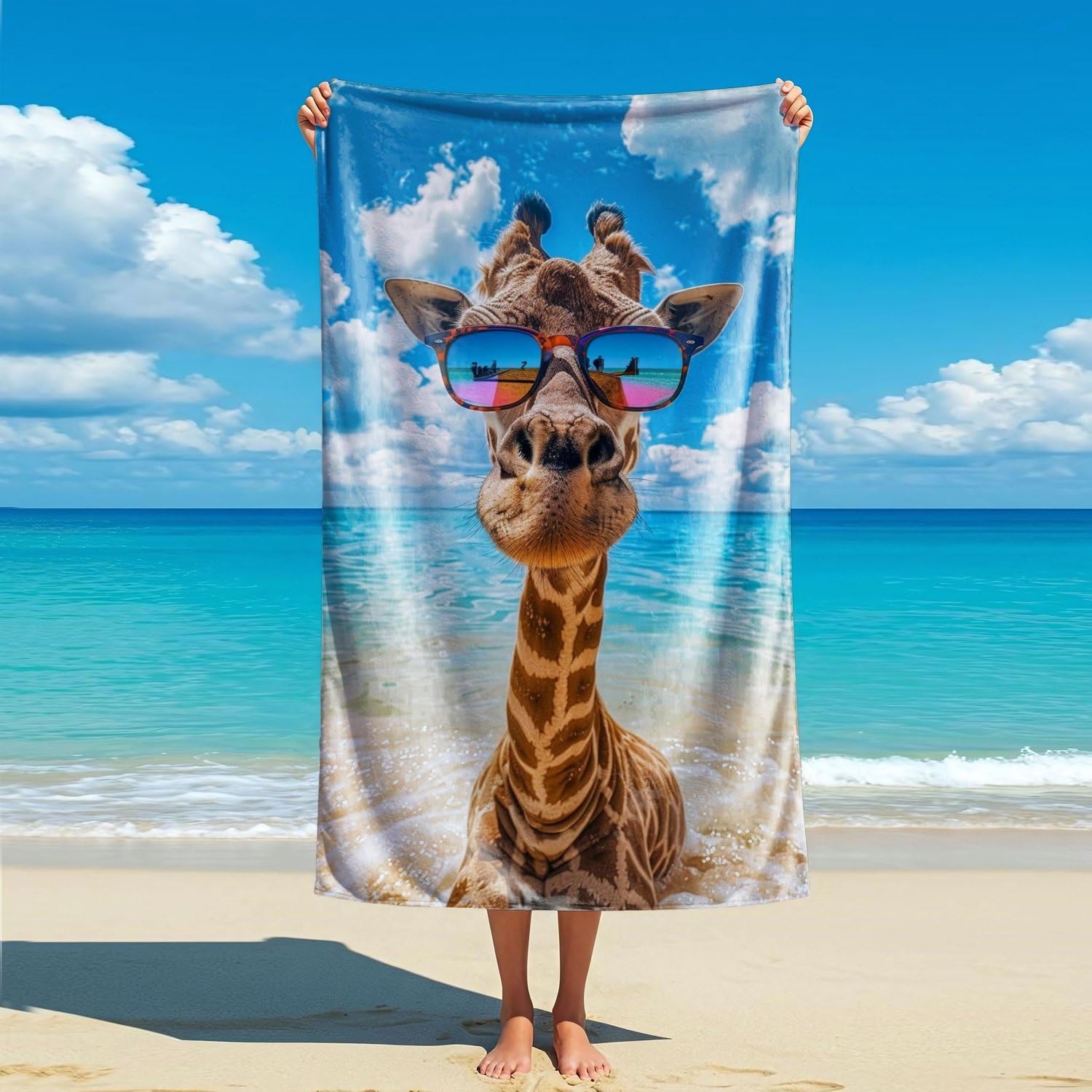 Akaily Style5 Giraffe Wearing Sunglasses Print Beach Towel - Fun Animal Pattern Microfiber, Perfect Beach Pool Travel (,160Cm X 80Cm)