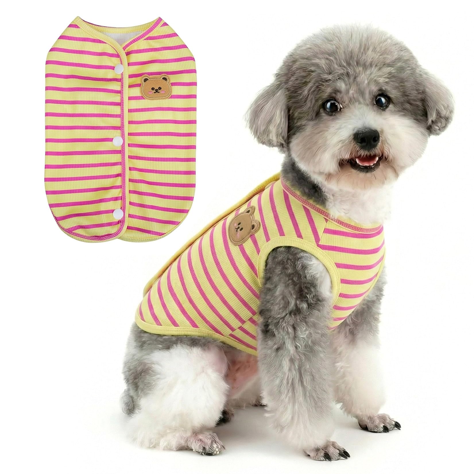 Zunea Striped Dog Shirts for Small Dogs Soft Breathable Summer Vest T-Shirt Puppy Clothes Cute Bear Daily Wear Pet Apparel for Chihuahua Yorkie Yellow XL