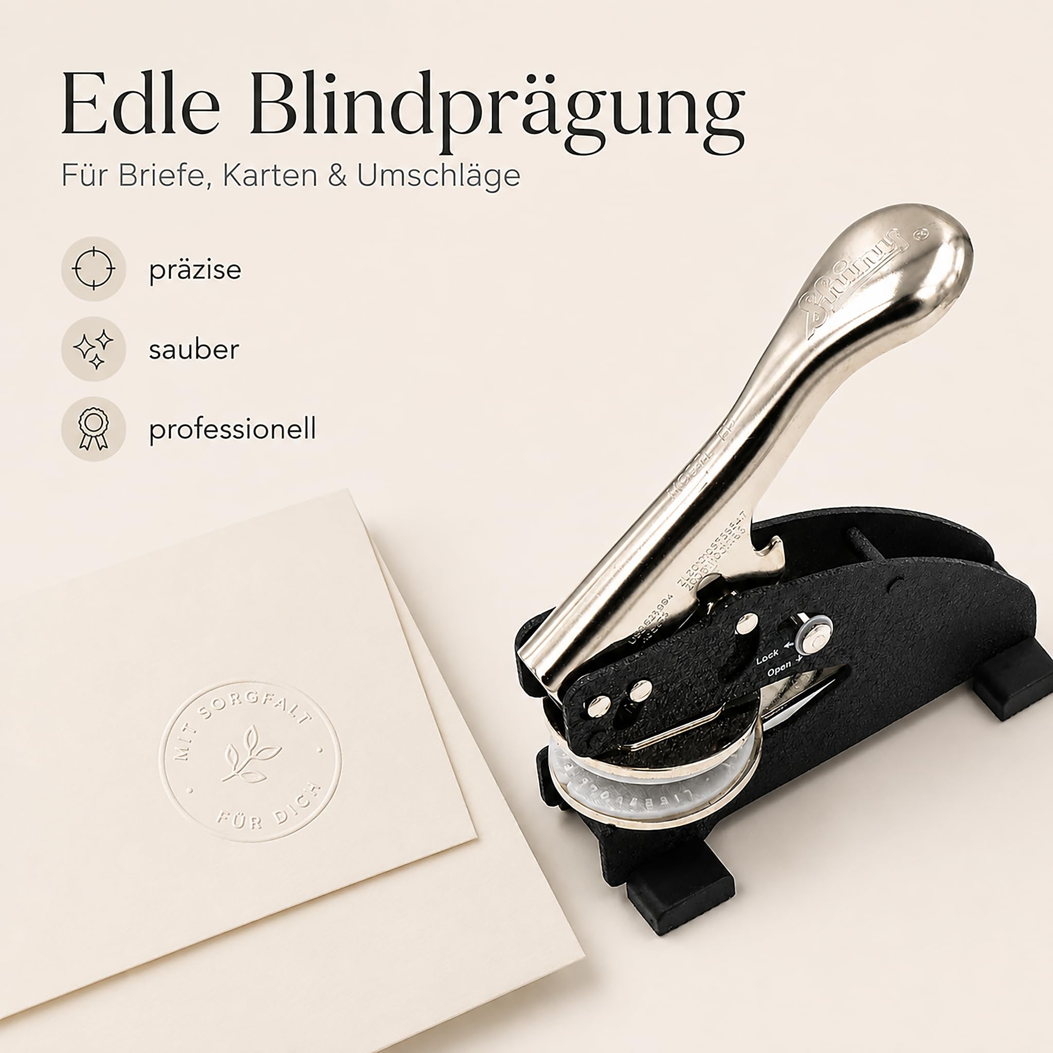 Prägestempel mit eigenem Logo – Personalisierte Prägezange für Papier – Individuelles Design für Geschenke, Firmen und Marketing (Tisch-Prägestempel)