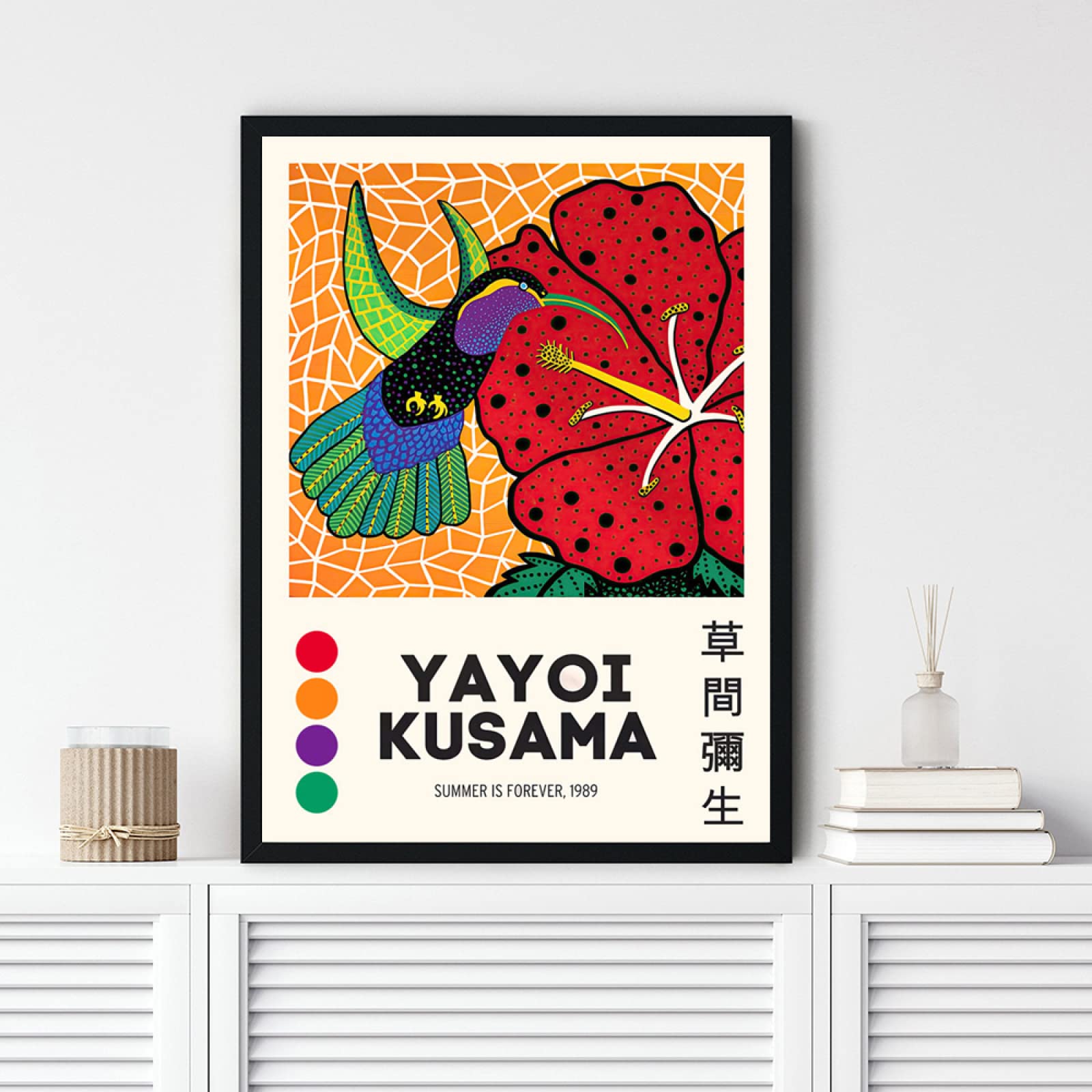 Amazon.co.jp: 草間彌生ポスター赤い花の鳥の壁画草間彌生プリント草間