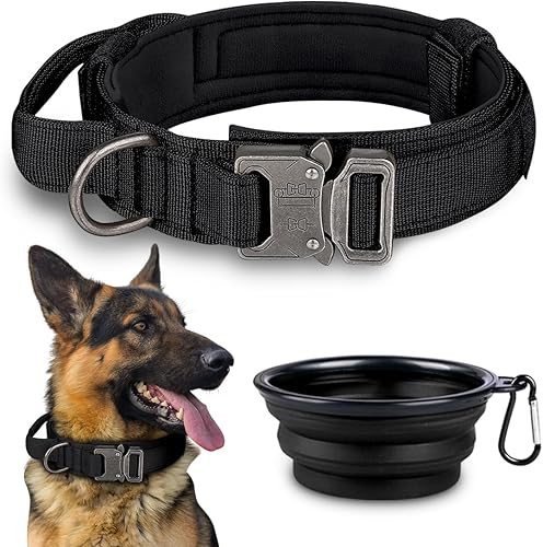 COOYOO Collar táctico para perro, collar ajustable de nailon para perro con asa de control y hebilla de metal pesado para perros medianos y grandes