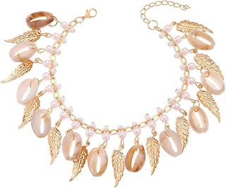 14K Gold Anklets for Women Trendy, Statement Adjustable Anklet, Waterproof Stainless Steel Beach Seashell Pearl Foot Jewelry Non Tarnish, Anniversary Birthday Valentine's Day Gifts.