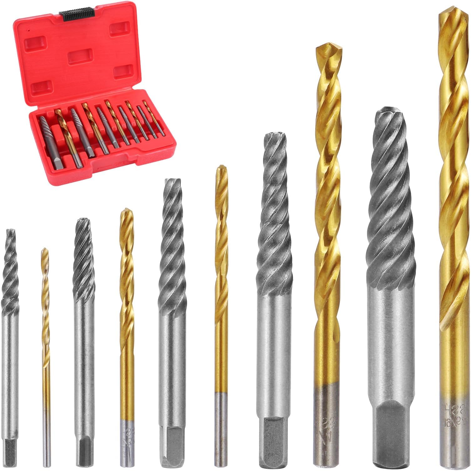 10PCS Screw Extractors with Left Hand Cobalt Drill Bits Set,Damaged Screw Remover Drill Extractor Combination Set