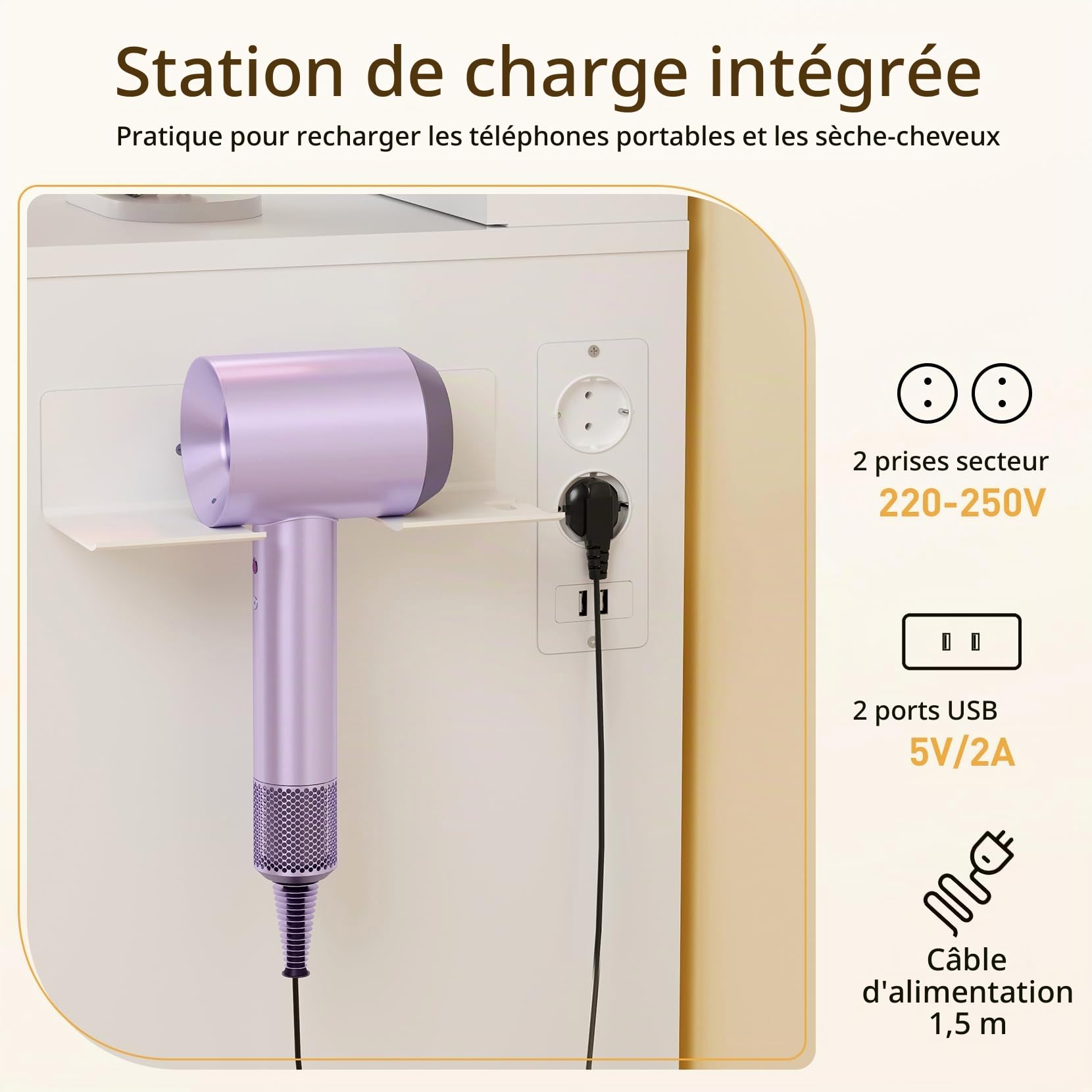 Dripex Coiffeuse Miroir LED, Vitrine RGB, 5 Tiroirs, Blanc 80cm | Multiprise intégrée avec ports USB, Support sèche-cheveux latéral, 3 modes d'éclairage LED : chaud, neutre, froid