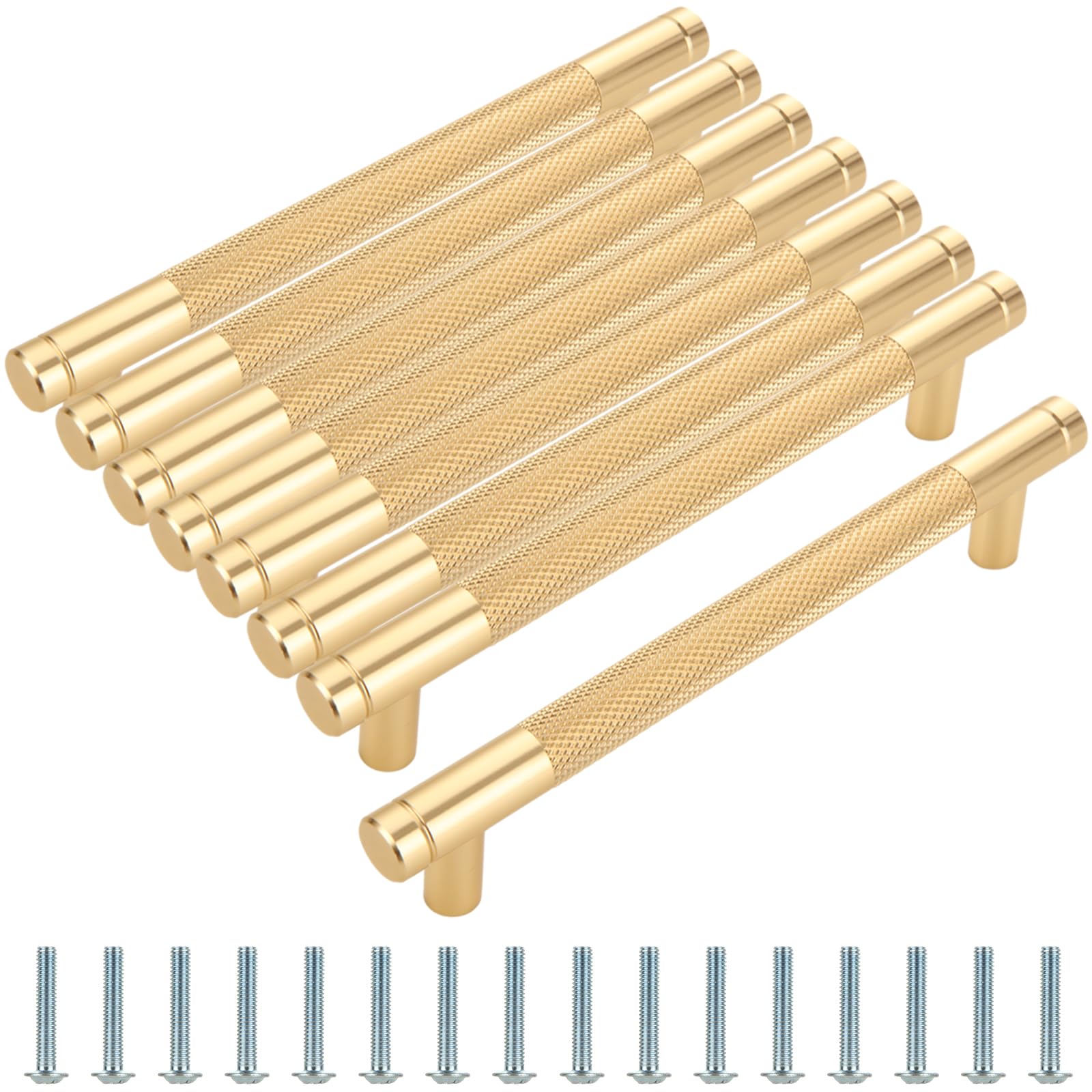 MEIDIV 8PCS 158mm Gold Kitchen Handles, Hole Spacing 128mm Gold Wardrobe Handles, T Bar Handle for Cupboard Wardrobe Cabinet Door