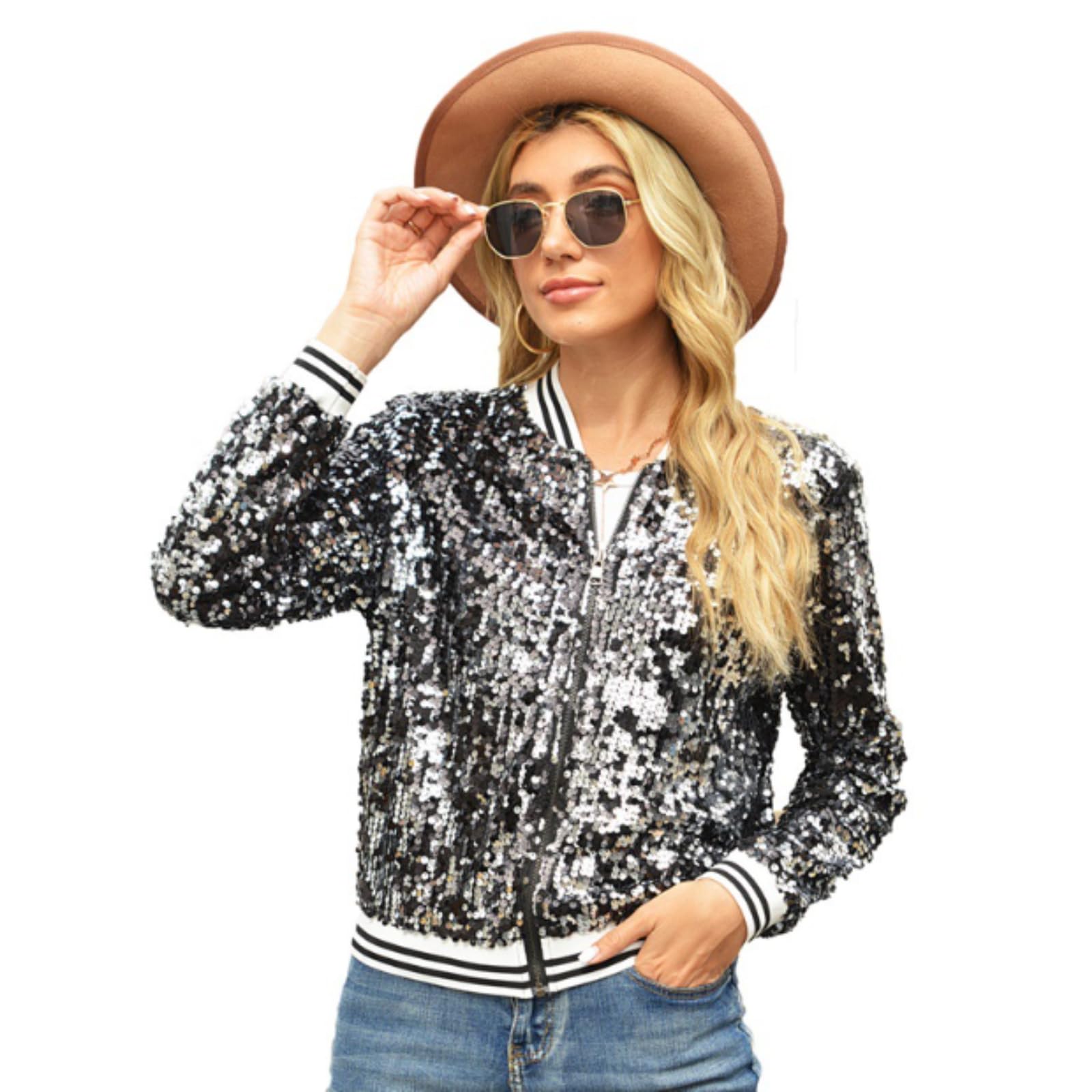Colorful House Female adult sequined vest long sleeved zipper style