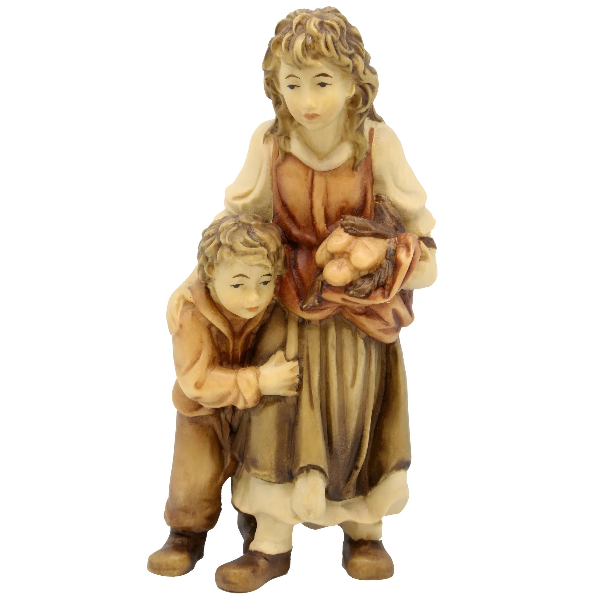 Hirtenhirte umarmt Kind aus Holz 14 cm | handbemaltes Holz in Gröden | Religiöser Artikel