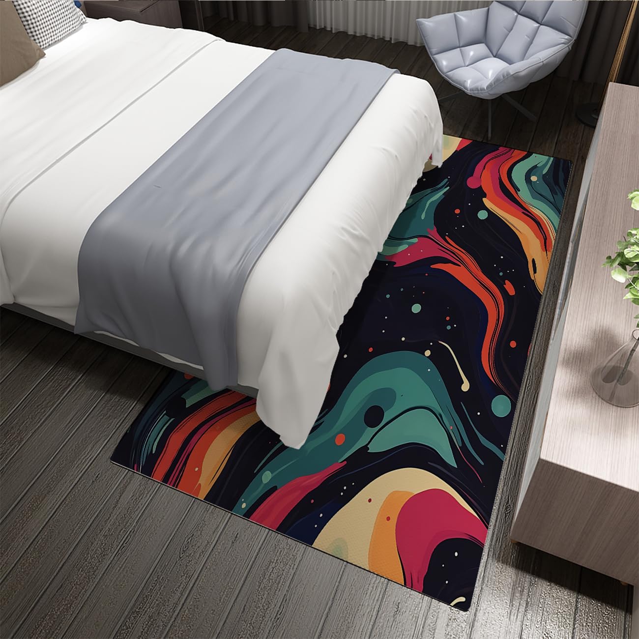 Tapis lavable à poils ras 80 x 120 cm motif tourbillonnant style aquarelle