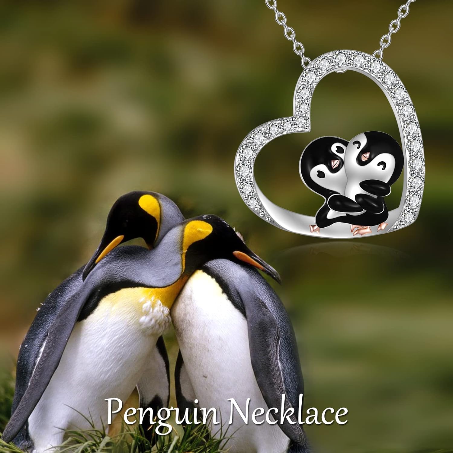 POPKIMI Penguin Necklace Sterling Silver Crystal Penguin Jewelry Penguin Gifts for Penguin Lover Women - Image 2