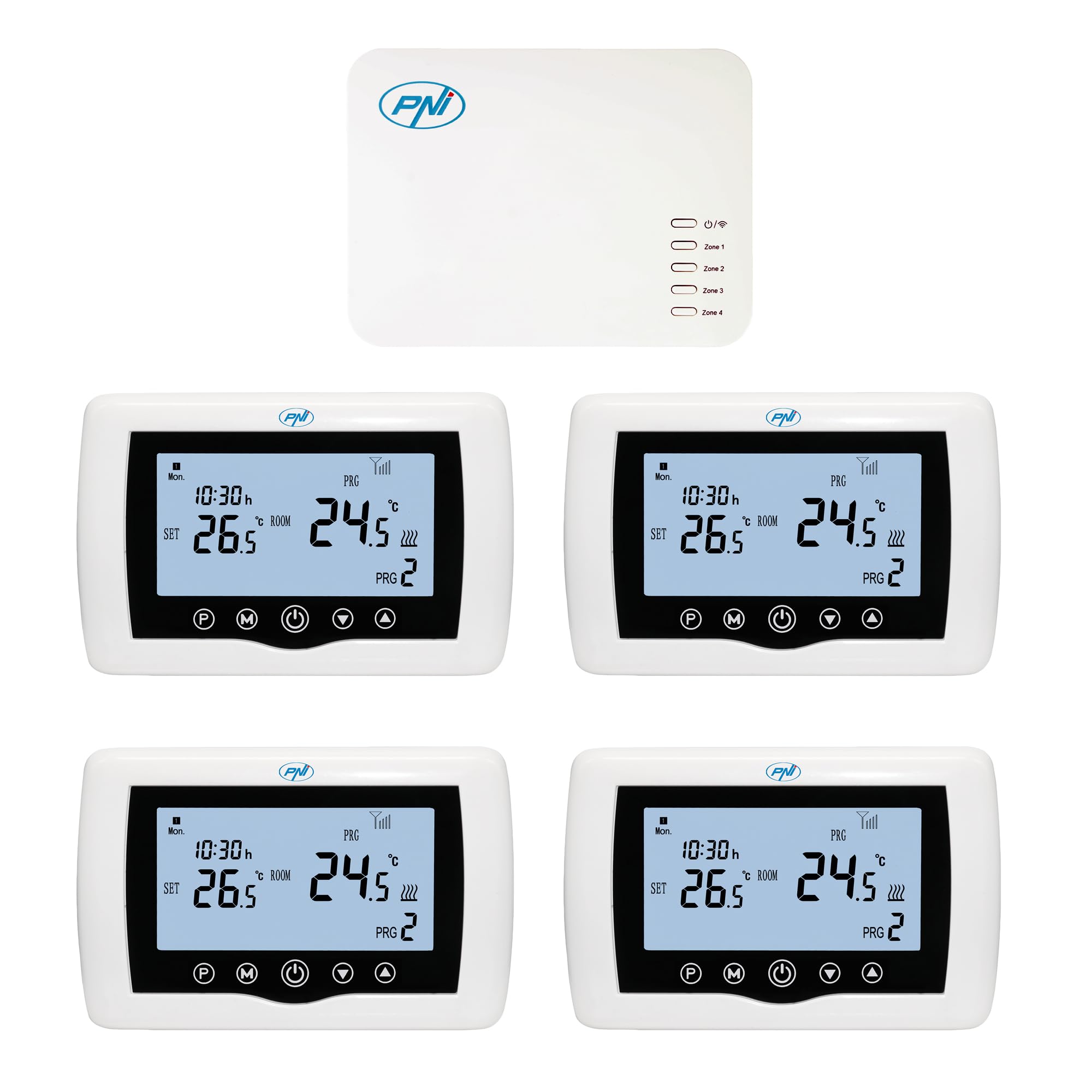 Termostato Inteligente PNI CT440 inalámbrico, con WiFi, Control de 4 Zonas vía Internet, para Sistemas de calefacción, Bombas, electroválvulas, App TuyaSmart