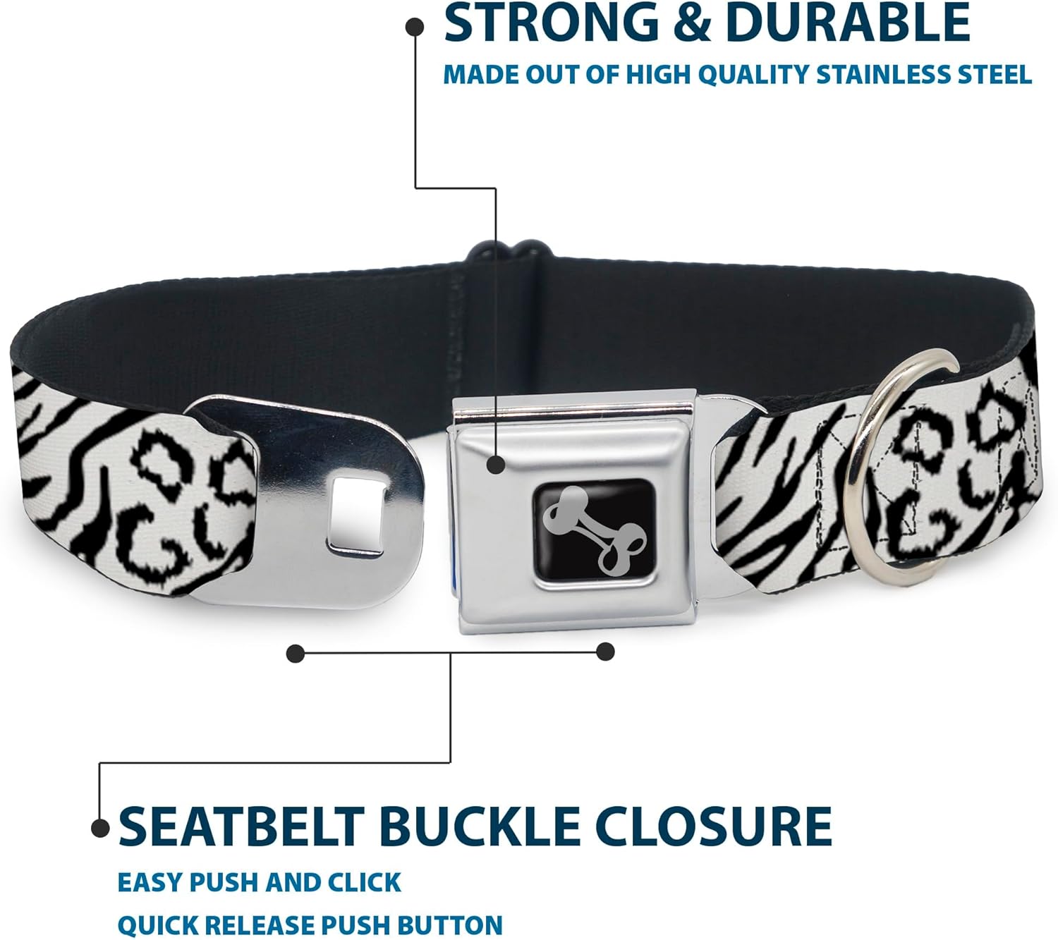 Buckle-Down 11-17" Cheebra White/Black Dog Collar Bone, Medium