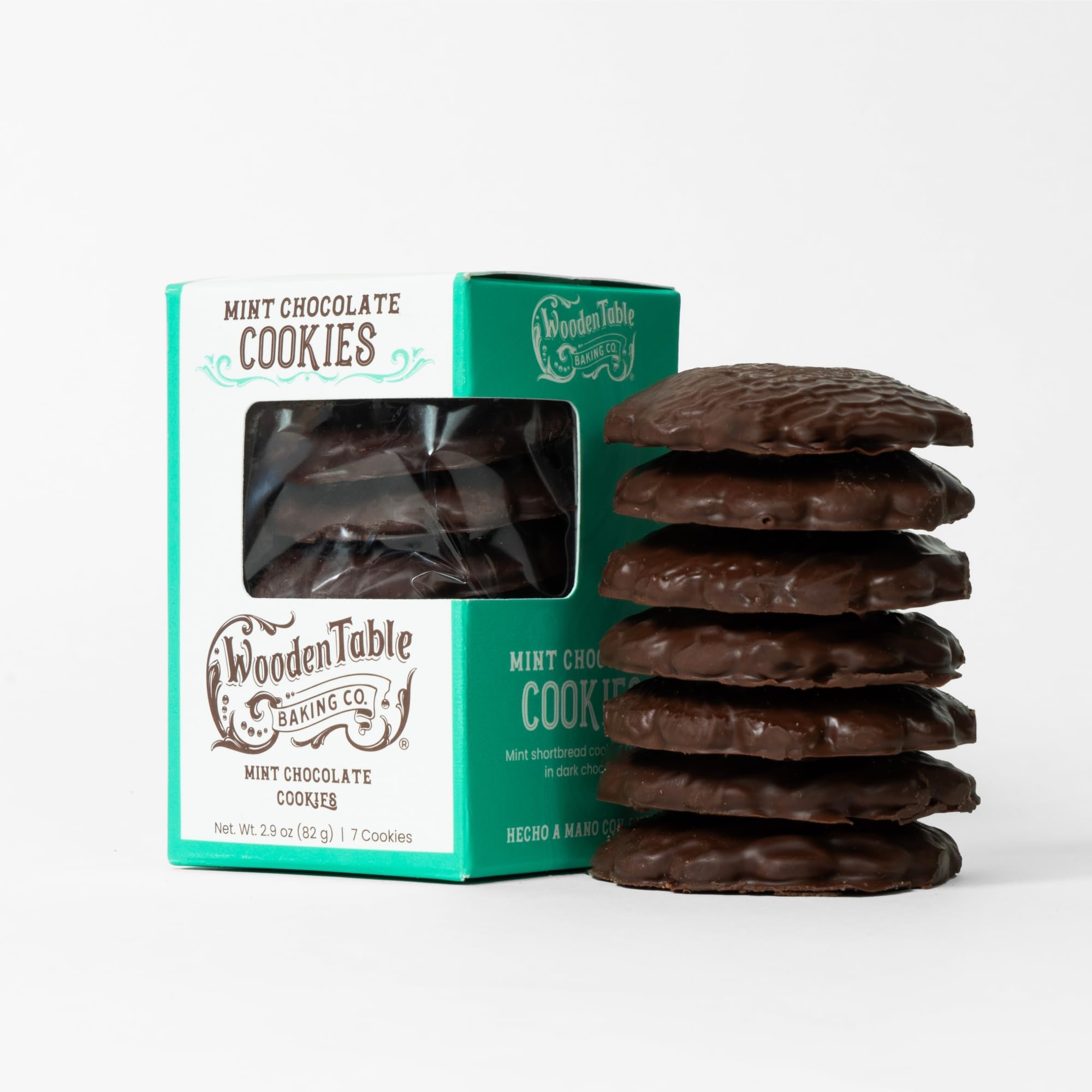 Gourmet Mint Chocolate Tea Cookies โ Gluten-Free Shortbread with Fresh Mint & Dark Chocolate | Wooden Table Baking | 7-Pack (4 oz)
