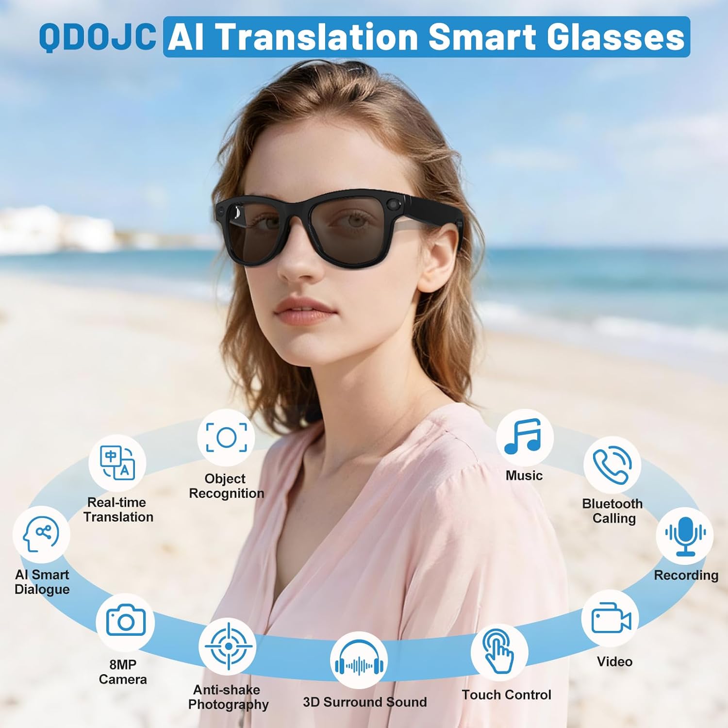 Smart Glasses with Camera and Bluetooth 8MP 4K Camera Glasses with Charging Case AI Glasses with Transition Lenses Touch Control Voice Assistant Recording and Video for Men and Women