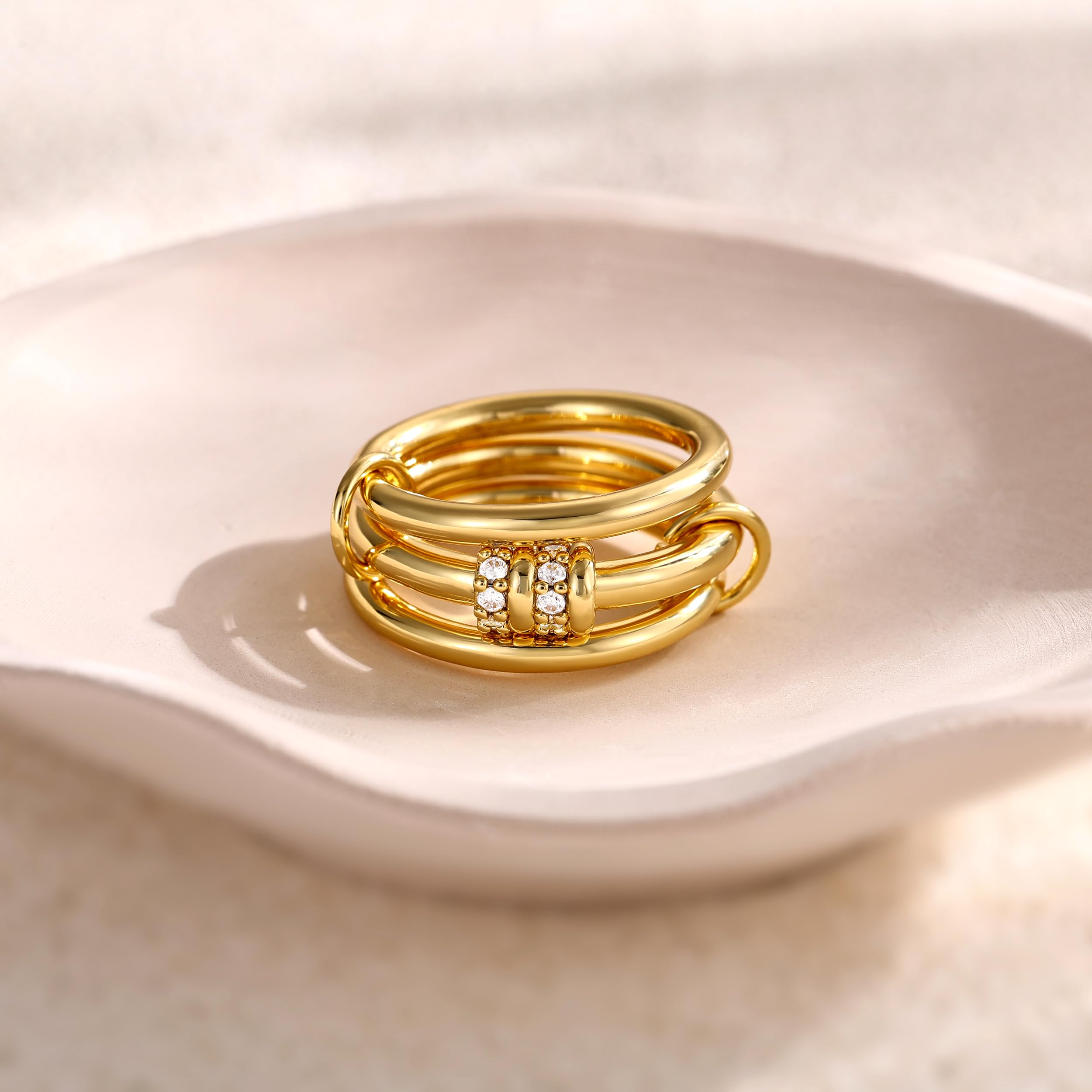 Stapelbare Goldringe für Damen, Statement-Ringe mit 18 Karat vergoldetem Zirkonia, Nicht anlaufendes Ringset, zierliche Goldringe für Damen, Trendige, modische klobige Stapelringe