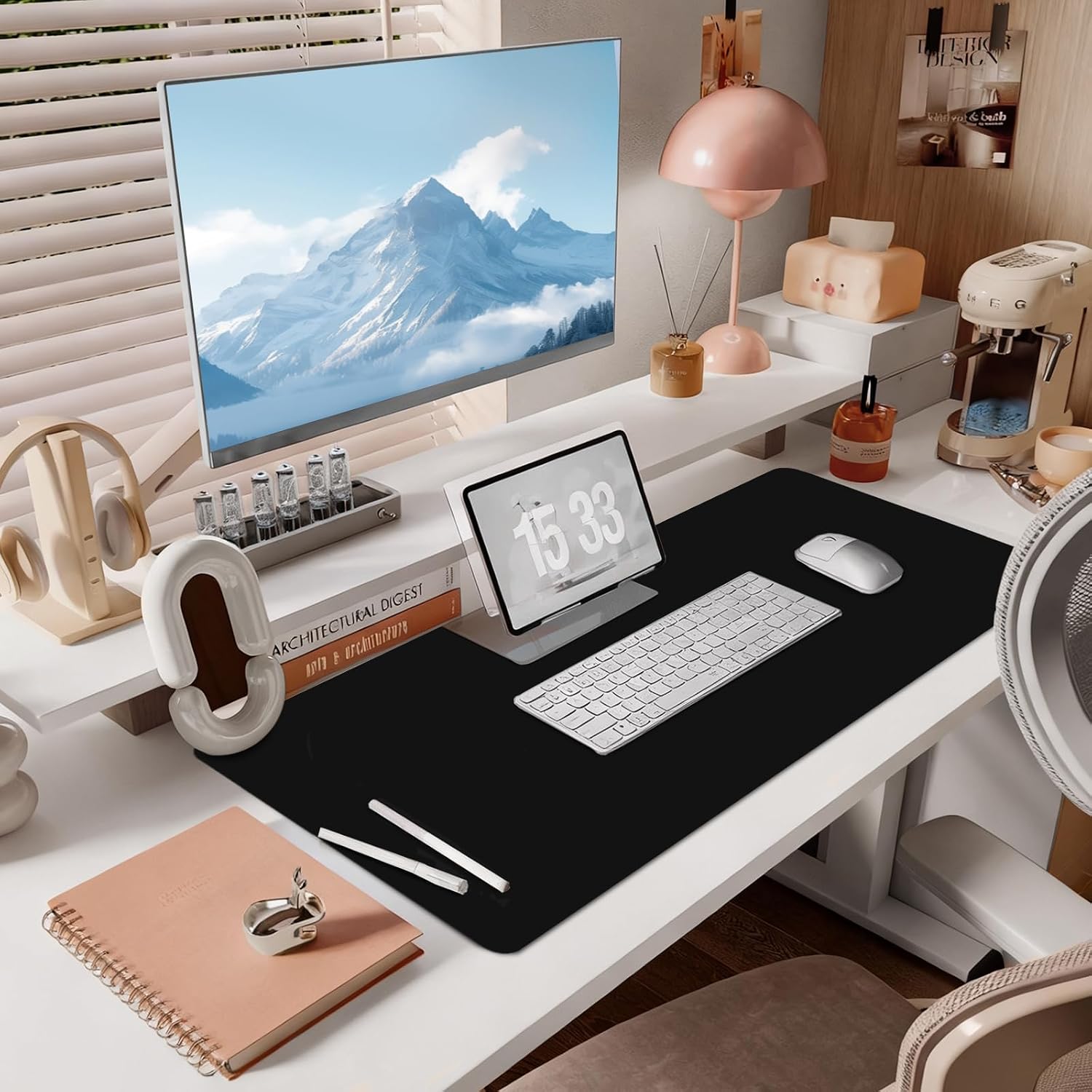 Mouse Pad Gaming - Desk Mat for Keyboard and Mouse - Large Mouse Pad for Desk, Mousepad (35.4" X 15.7") with Non-Slip Base, Desks Pad Mat Office and Home (Solid Black, 35.4L x 15.7W inches)