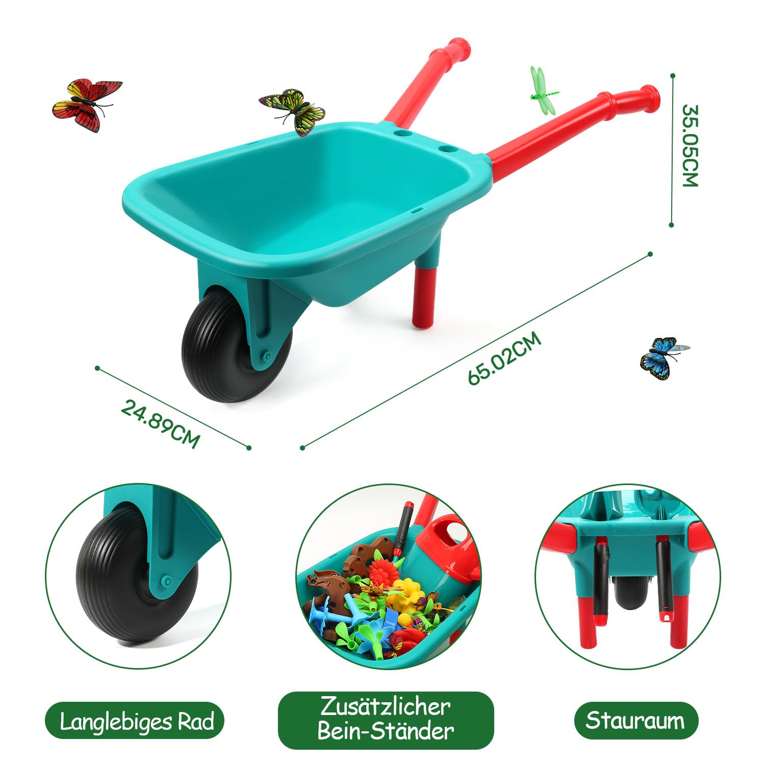 cute stone Gartenwerkzeug-Set für Kinder, Gartenspielzeug mit Schubkarre, Gießkanne, Schaufel, Blumengarten-Bauspielzeug, Rollenspiel für draußen und drinnen