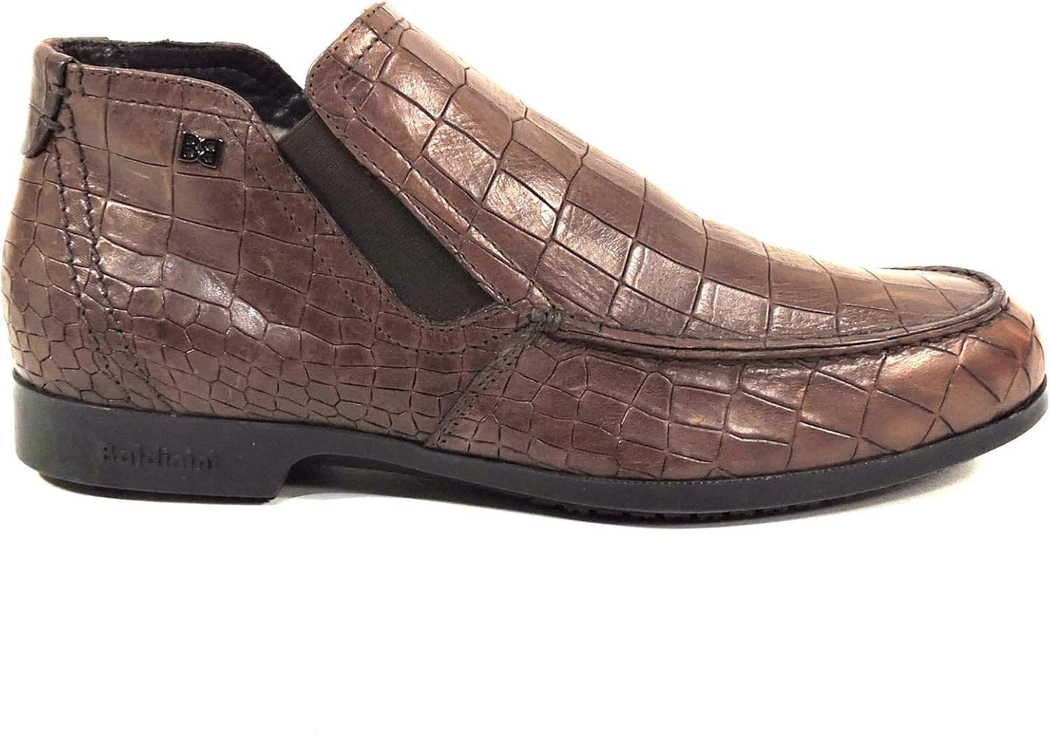Baldinini Men's Chelsea Boots, Brown Croc-Embossed Leather, Fur Lined Winter Bootie