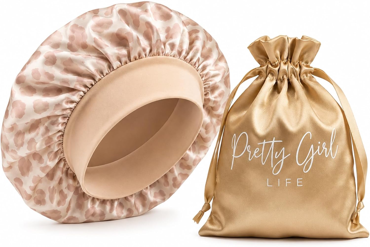 Satin Bonnet for Sleeping Hair Bonnet Double Layer with Travel Bag Leopard Silk Bonnet for Sleeping Women Satin for Curly Natural Hair Braids Locs Reduce Friction Frizz and Breakage