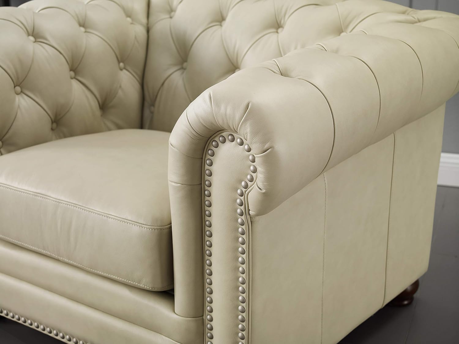 Hydeline Aliso 100% Leather Sofa, Loveseat and Chair Set, Vanilla