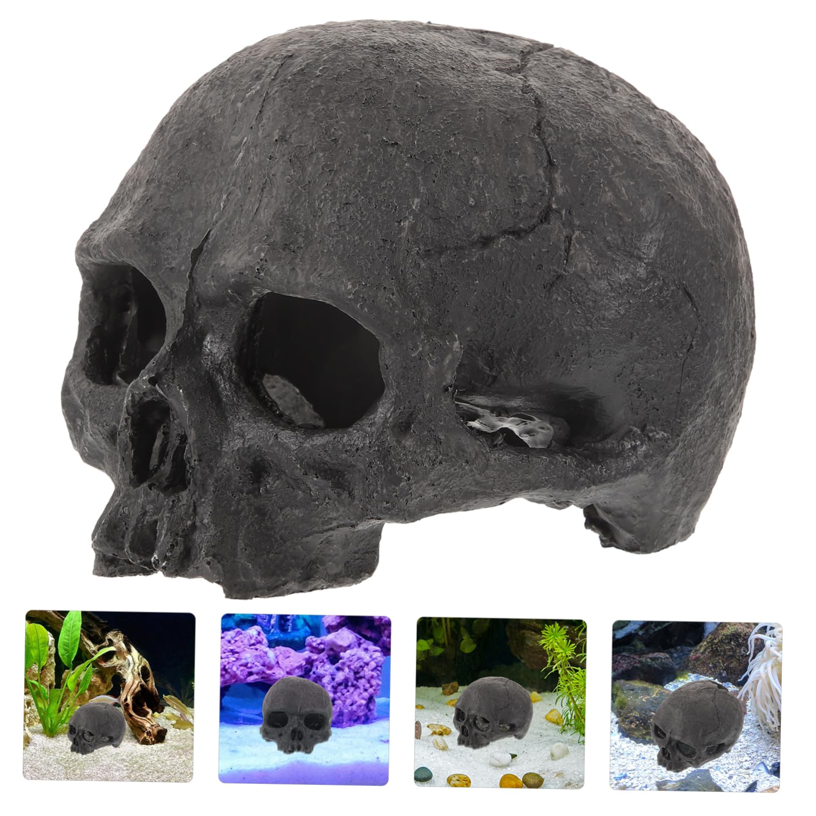 4 Pièces Ornement Crâne Résine pour Aquarium Décoration de Réservoir Abri pour Reptiles Poissons Design Élégant pour Décorations de Bureau