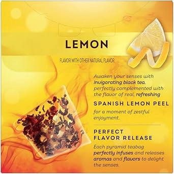 Lipton Black Tea Lemon, Pyramid Tea Bags, Flavored Tea Bags for a Refreshing Cup of Tea, Total 20 Tea Bags