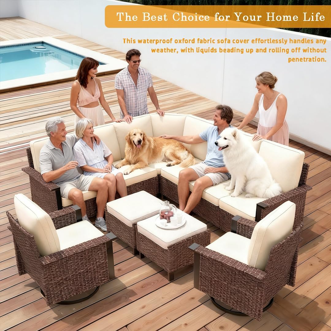 14Pcs Patio Cushion Covers Replacement, Outdoor Furniture Cushion Covers Waterproof, Patio Furniture Cushion Covers with Zipper.