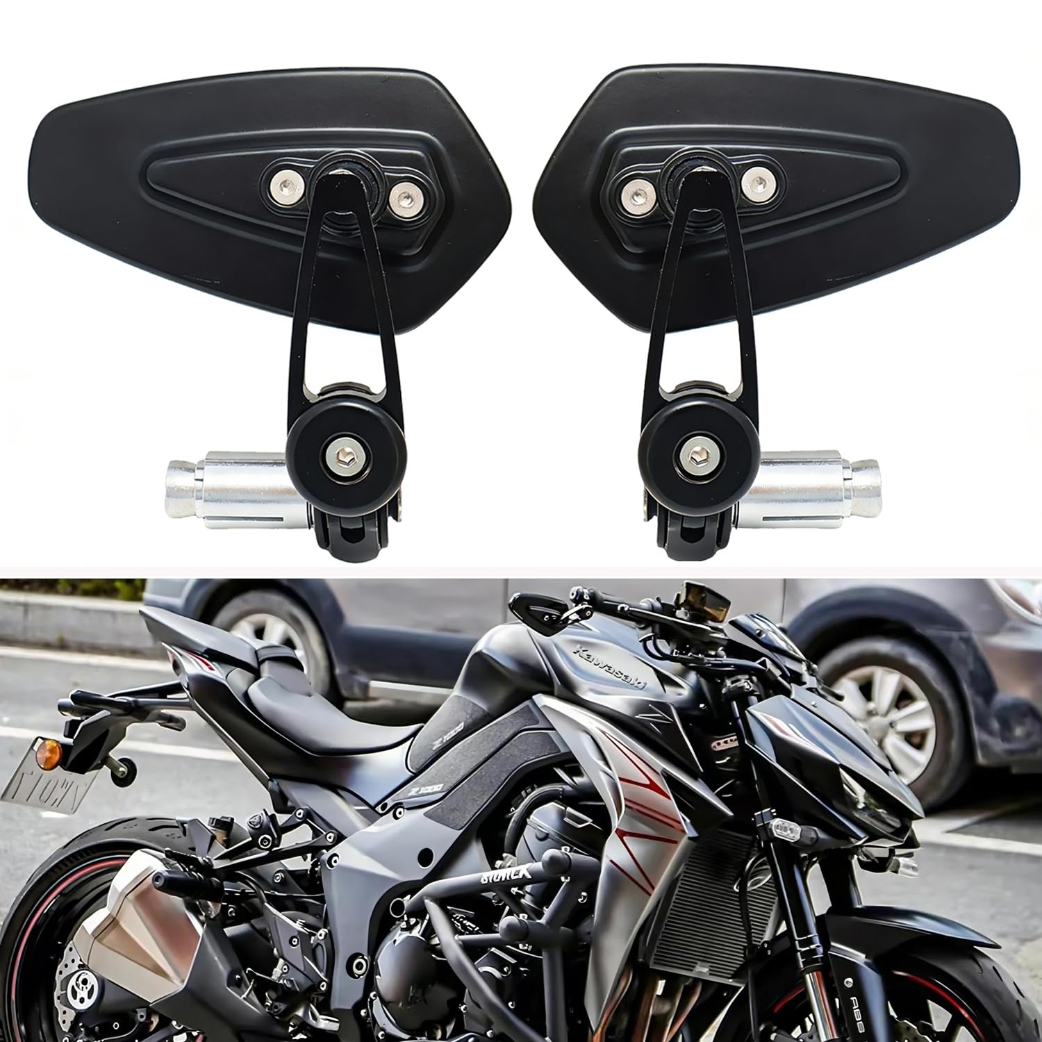 Miroirs de rétroviseur universels pour moto de 22 mm 7/8'',compatibles avec GROM MSX125,CB500F,Z125,Z750,Z900,MT-03,MT-07,FZ-07,MT-09,FZ-09,SV1000(Noir)
