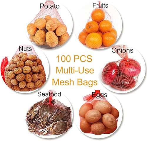 Miniatura 8 de Bolsas de malla de plástico, bolsas de hervir mariscos de 24 pulgadas para cocinar cangrejos y mariscos (rojo, 50 unidades)