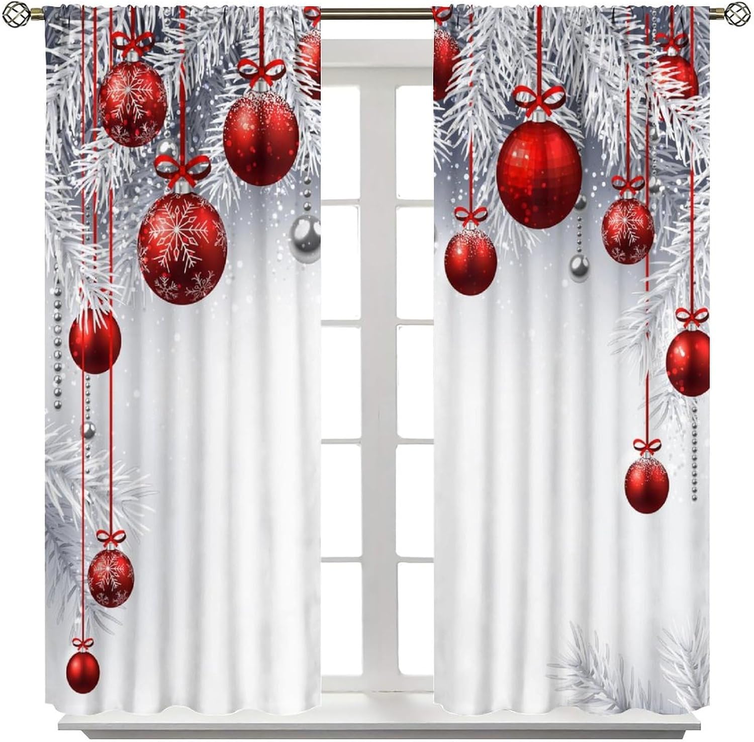 Merry Christmas Party Curtains Rustic Xmas Winter Snowflake Star Pine Tree Art Printed Rod Pocket Blackout Window Drapes for Living Room Bedroom Kitchen Cafe Decor W21xL45inx2 Decor