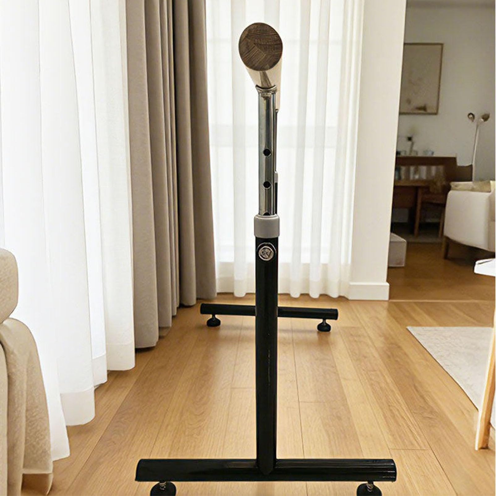 Barra de Ballet Independiente, Ajustable en 7 Niveles, de Madera Maciza | Base Antideslizante con ventosas, Barra de Madera con núcleo de Acero, Barra de Estiramiento para niños y Adultos, e