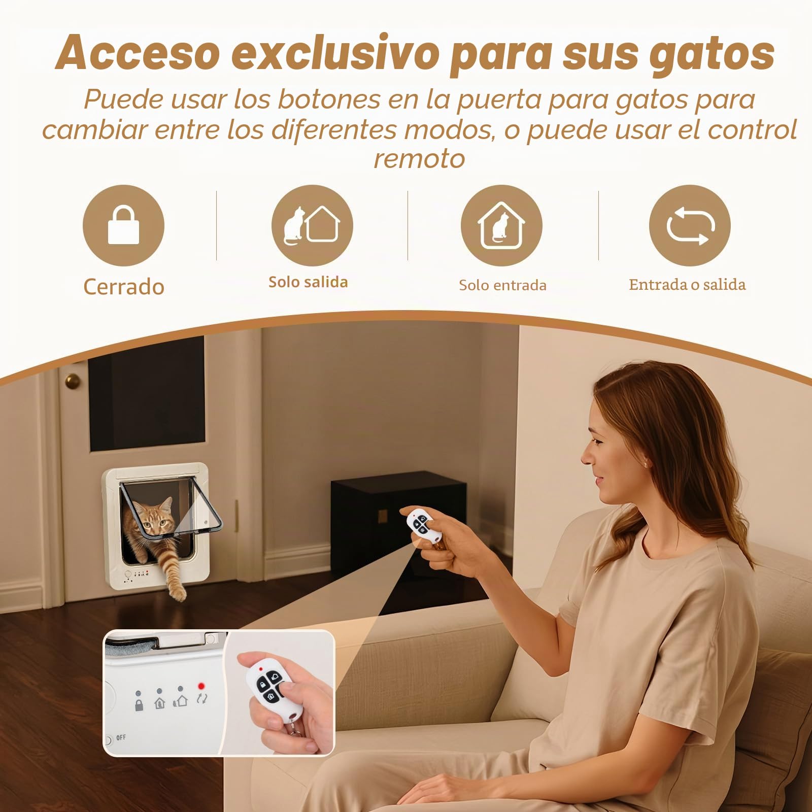 Puerta para Perros, Puerta para Gatos con 3 Llaves de sensores de Collar y 1 Control Remoto, Puertas para Gatos Abiertas automáticamente con sensores de Collar RFID activados (Blanco)