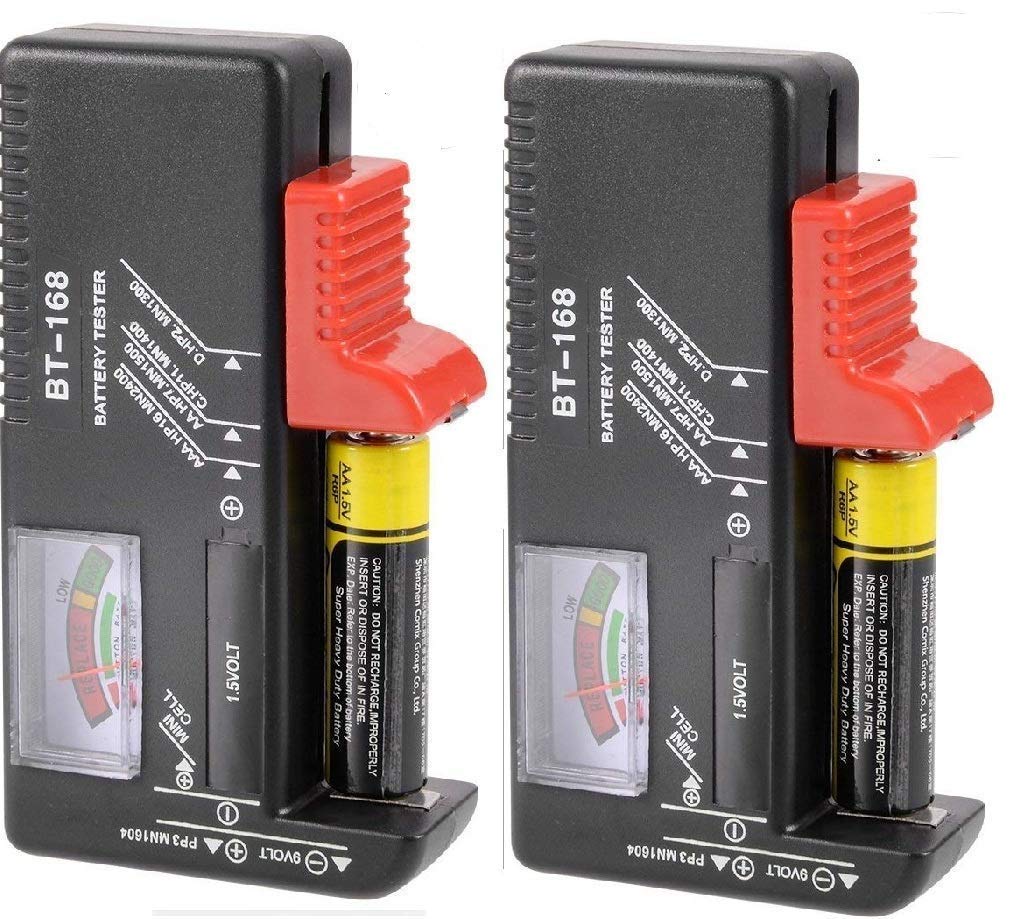 Smitex Pack of 2-Universal Battery Tester Battery Checker for AAA Aa C D 9V 1.5V Button Coin Cell Household Battery Capacity Tester Batteries Tester