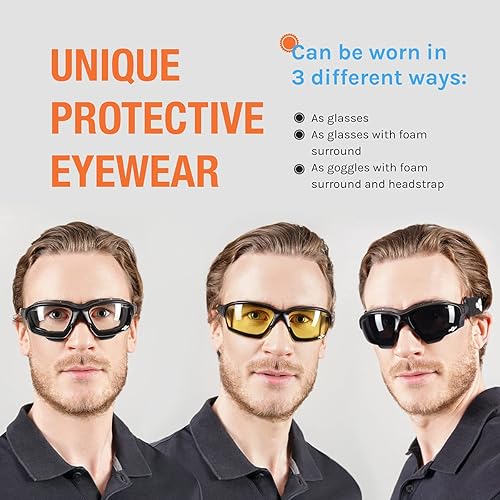 Miniatura 5 de ToolFreak Spoggles - Lentes de seguridad, transparentes, ahumados y amarillos tintados de policarbonato con una oferta mega paquete, acolchado de