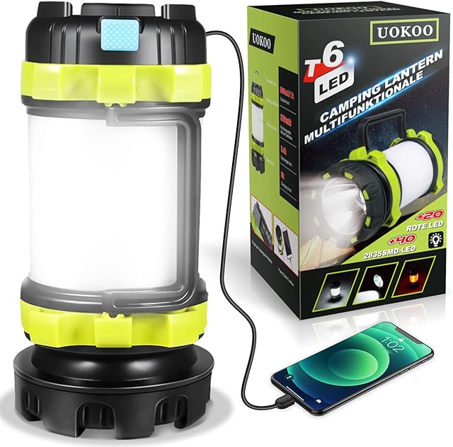 Camping Lights Rechargeable Camping Lantern with 6 Lighting Modes Flash Multi-Functional LED Flashlight Torch 800ML 3700mAh Battery Powered Waterproof for Tent Emergency Lightweight Accessories