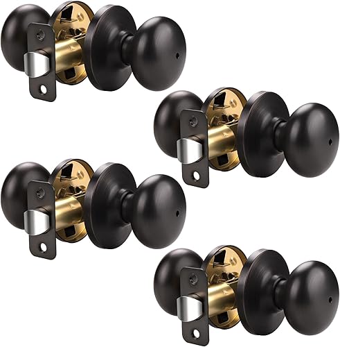Miniatura 8 de KNOBWELL - Pomo de acero macizo con diseño de bola antigua y cerrojo de seguridad interior para puerta de bodega, dormitorio y baño, 5766