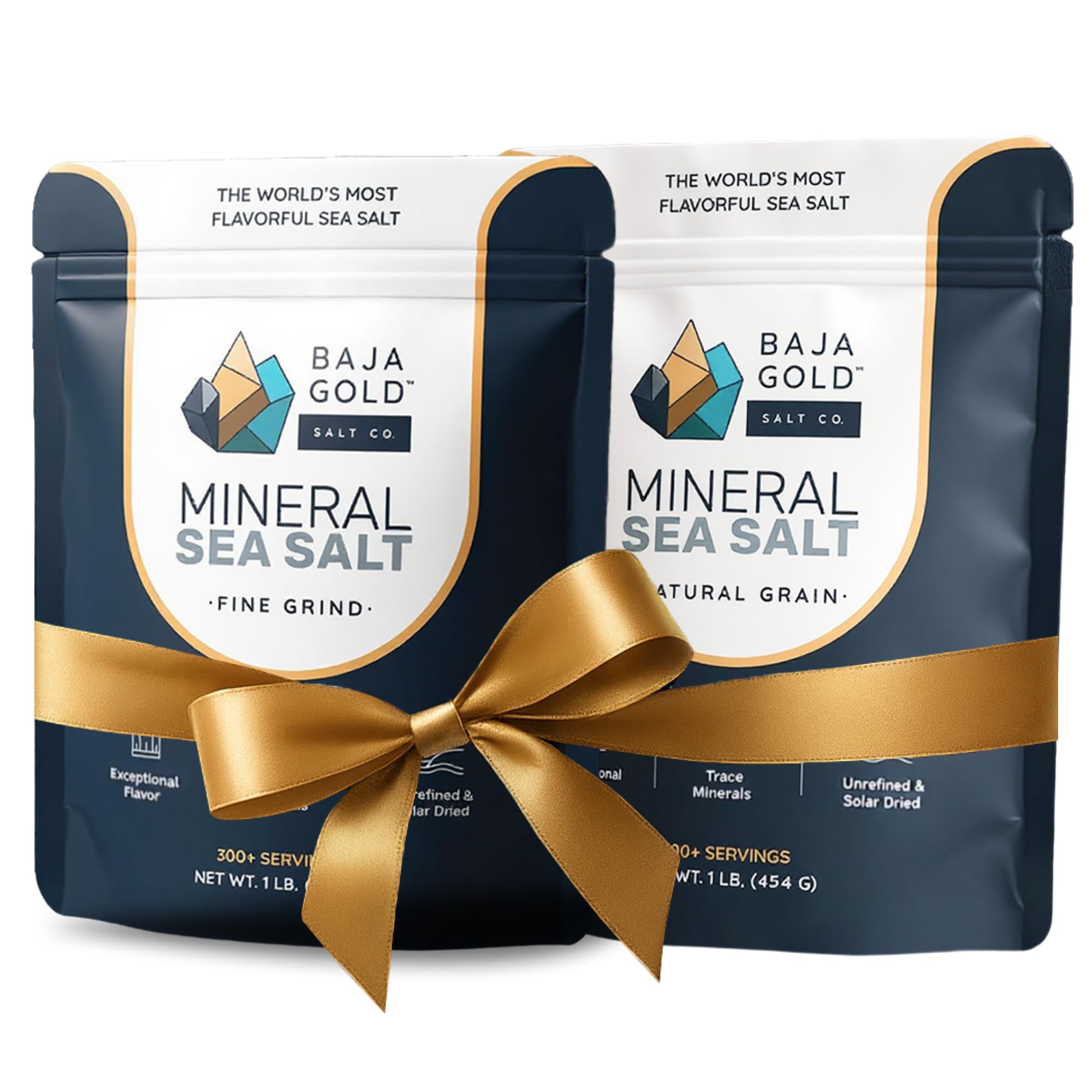 Baja Gold Mineral Sea Salt Bundle – 1 lb Fine Grind + 1 lb Natural Grind | Authentic Unrefined Sea Salt with Trace Minerals | Versatile for Cooking, Baking, Seasoning & Finishing | 600+ Servings