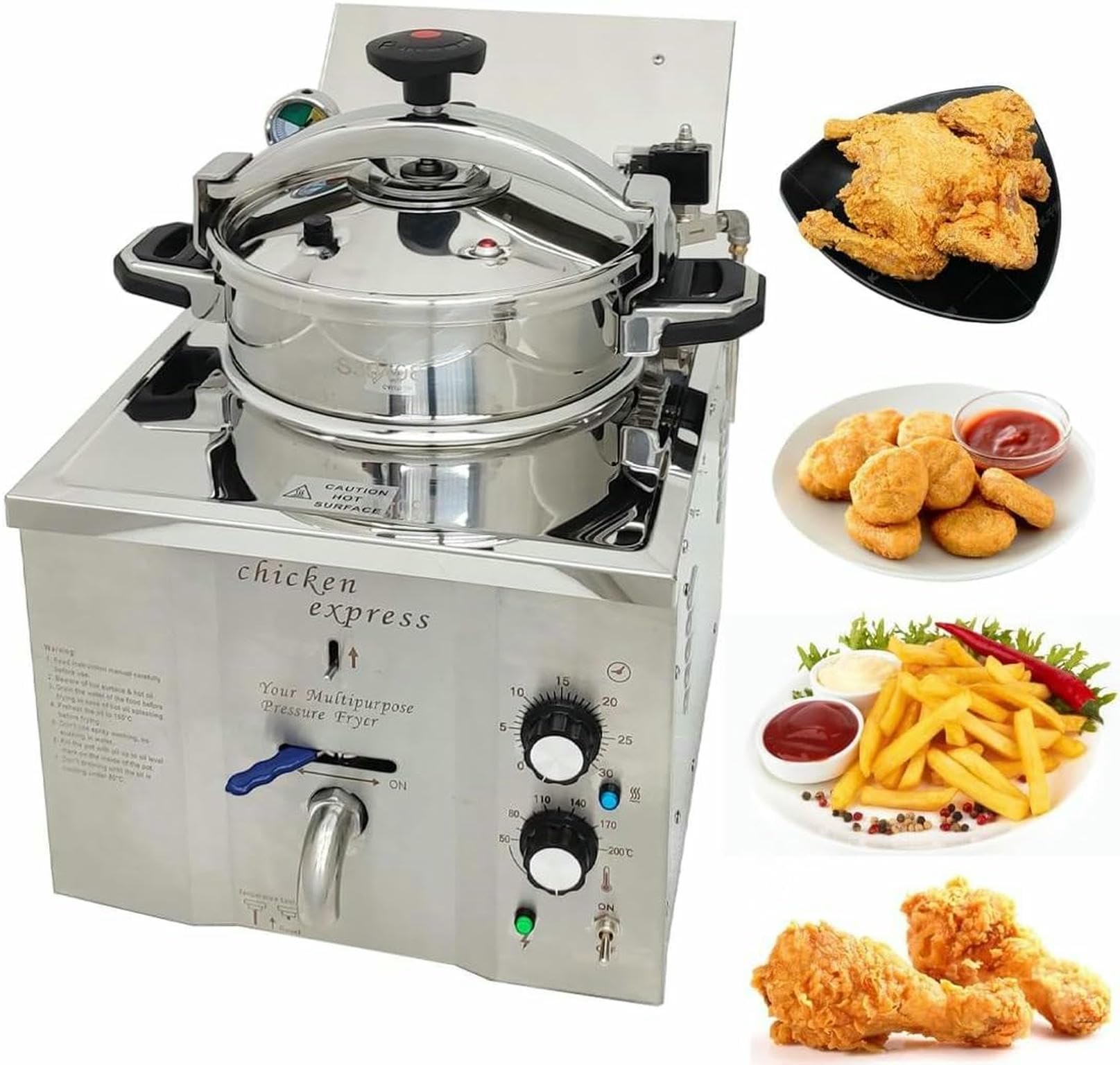 ASerZenith 16L Fried Chicken Machine, High Pressure Fried Chicken Stove,Electric Pressure Deep Fryer, Commercial Chicken Fryer