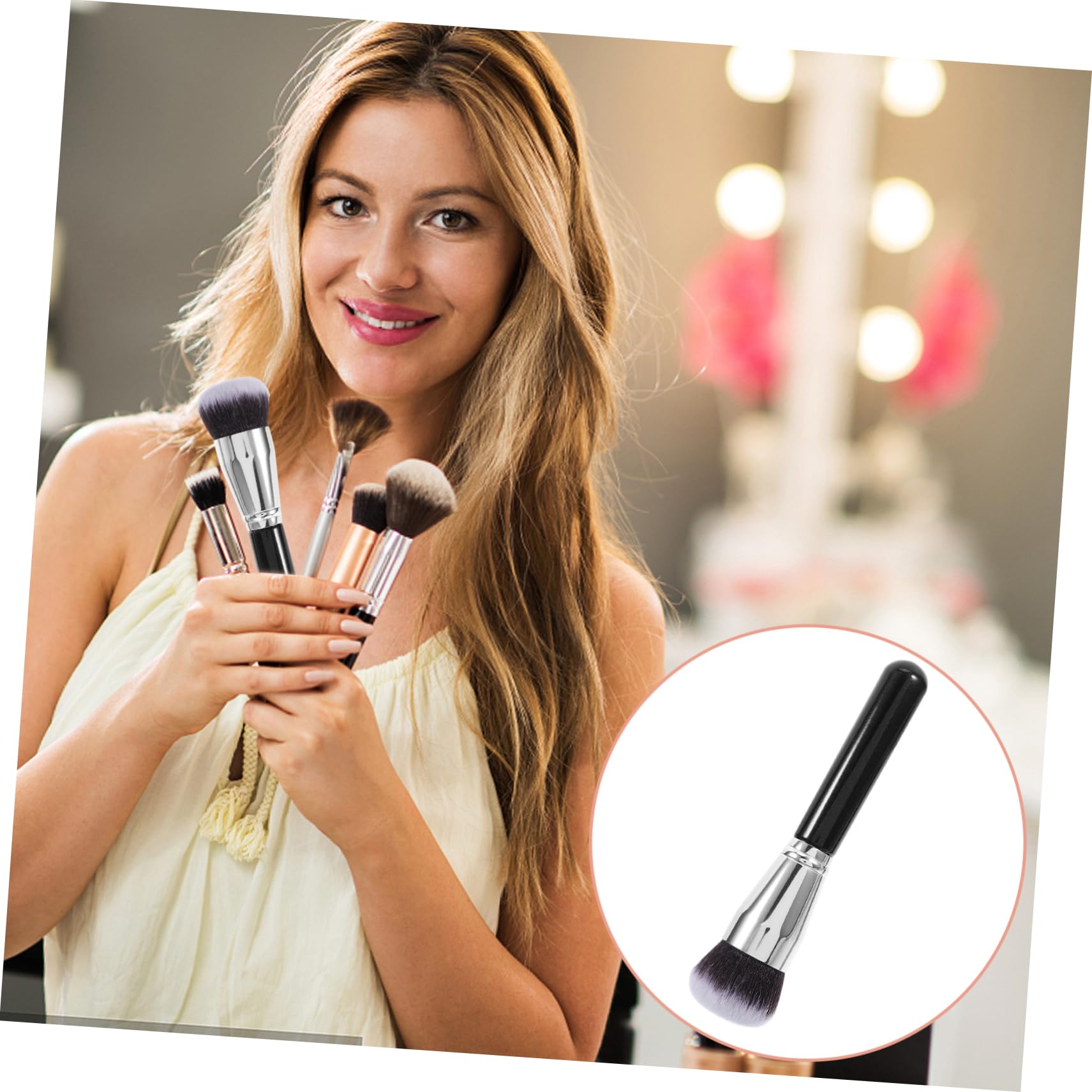 Healeved Elegant Round Head Makeup Brush Foundation Brush for Women Soft Small Portable Travel-friendly