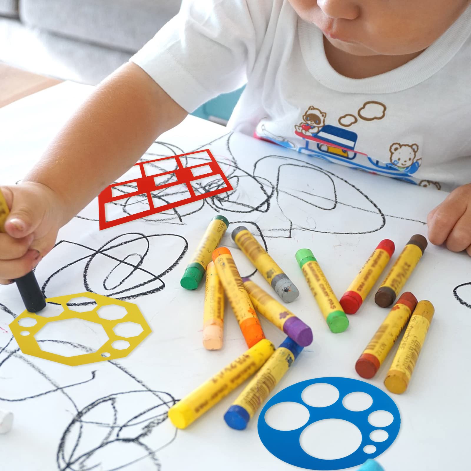 YUXMU Lot De 16 Pochoirs Géométriques, Formes Colorées, Pochoirs De