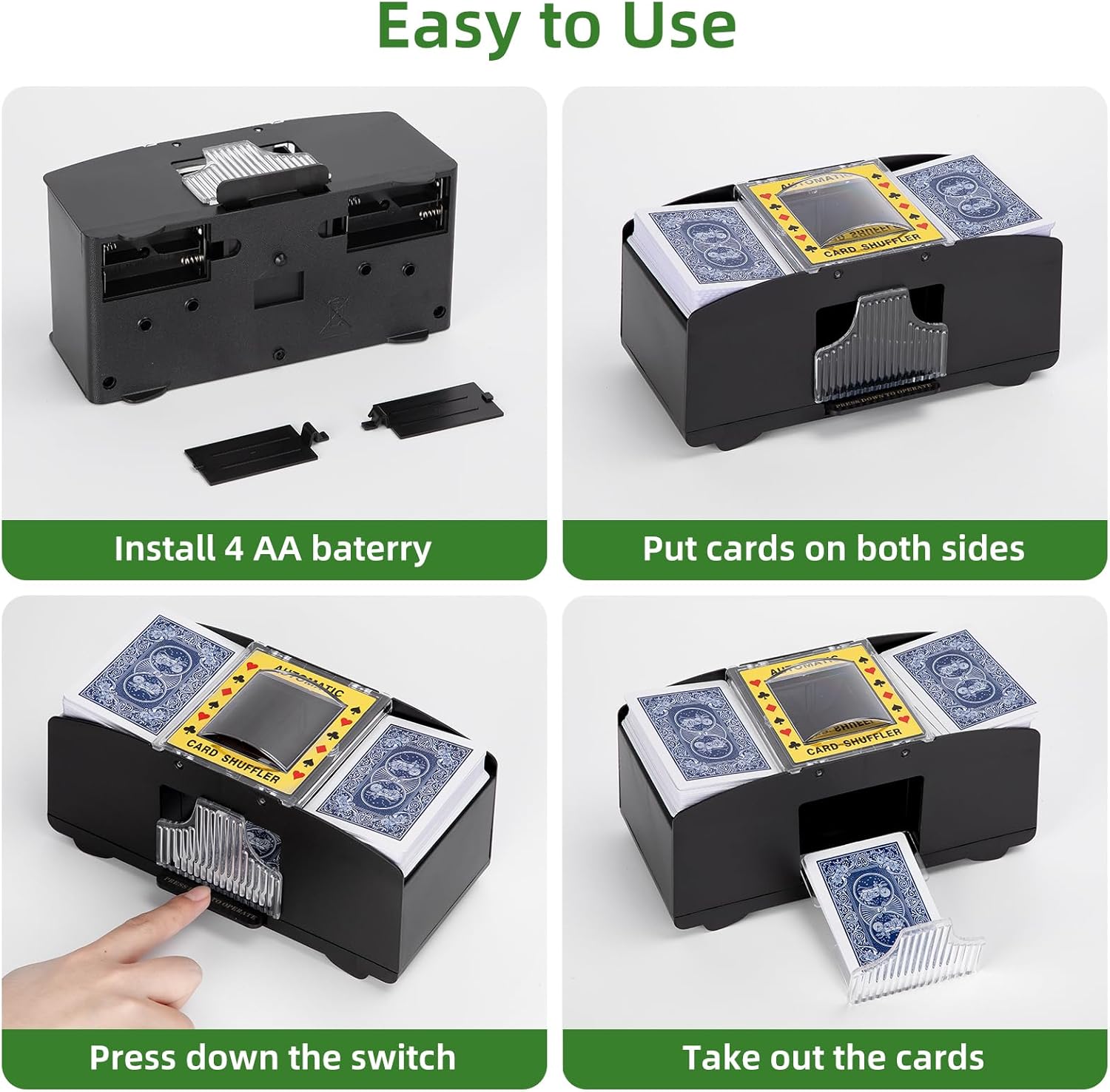 Automatic Card Shuffler 1/2/4/6 Decks,Battery Operated Electric Playing Card Shuffler for UNO,Casino Card Game,Poker,Phase 10,Blackjack,Texas Hold'em,Home Card Games