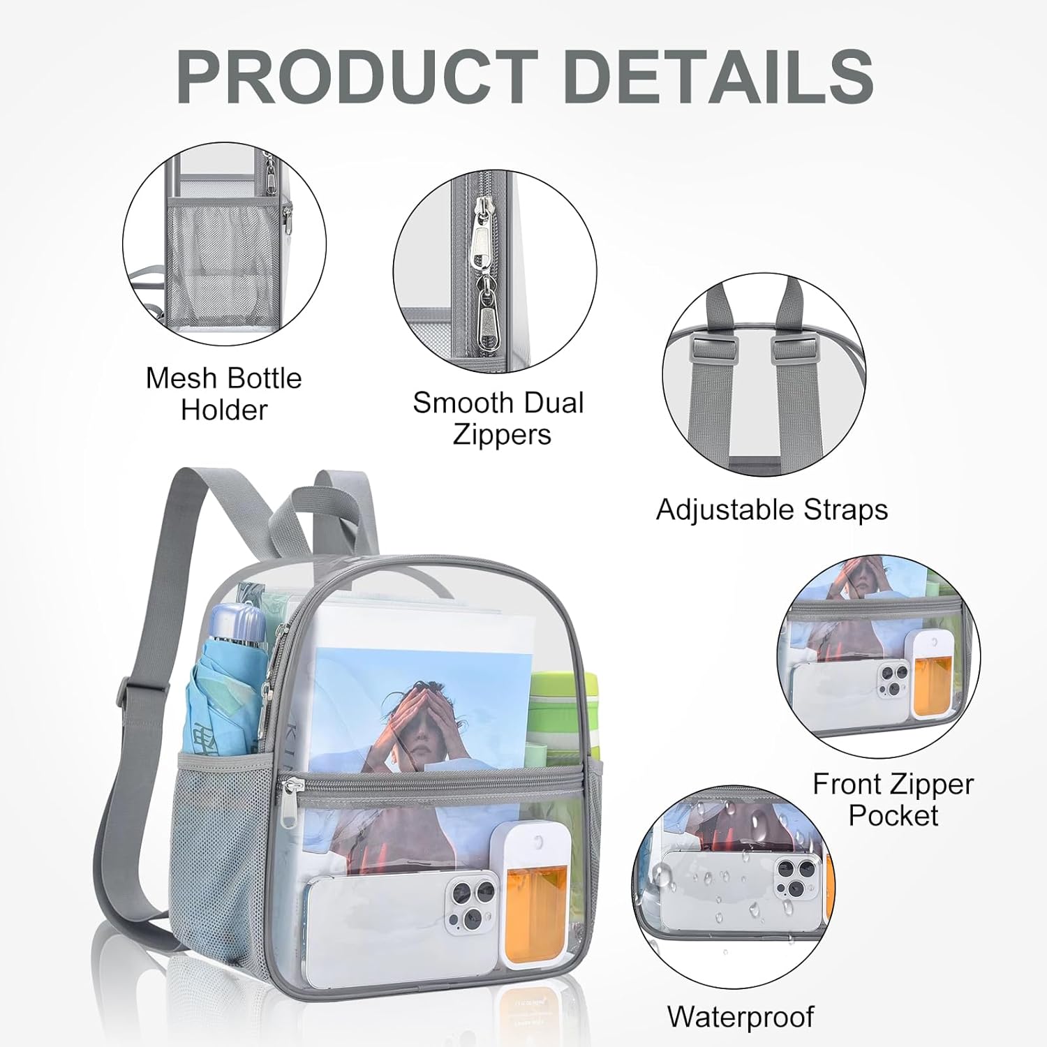 USPECLARE Clear Backpack Stadium Approved 12X11x6, Waterproof Clear Bag Stadium Backpack for Concert Work Sport Event - Image 3