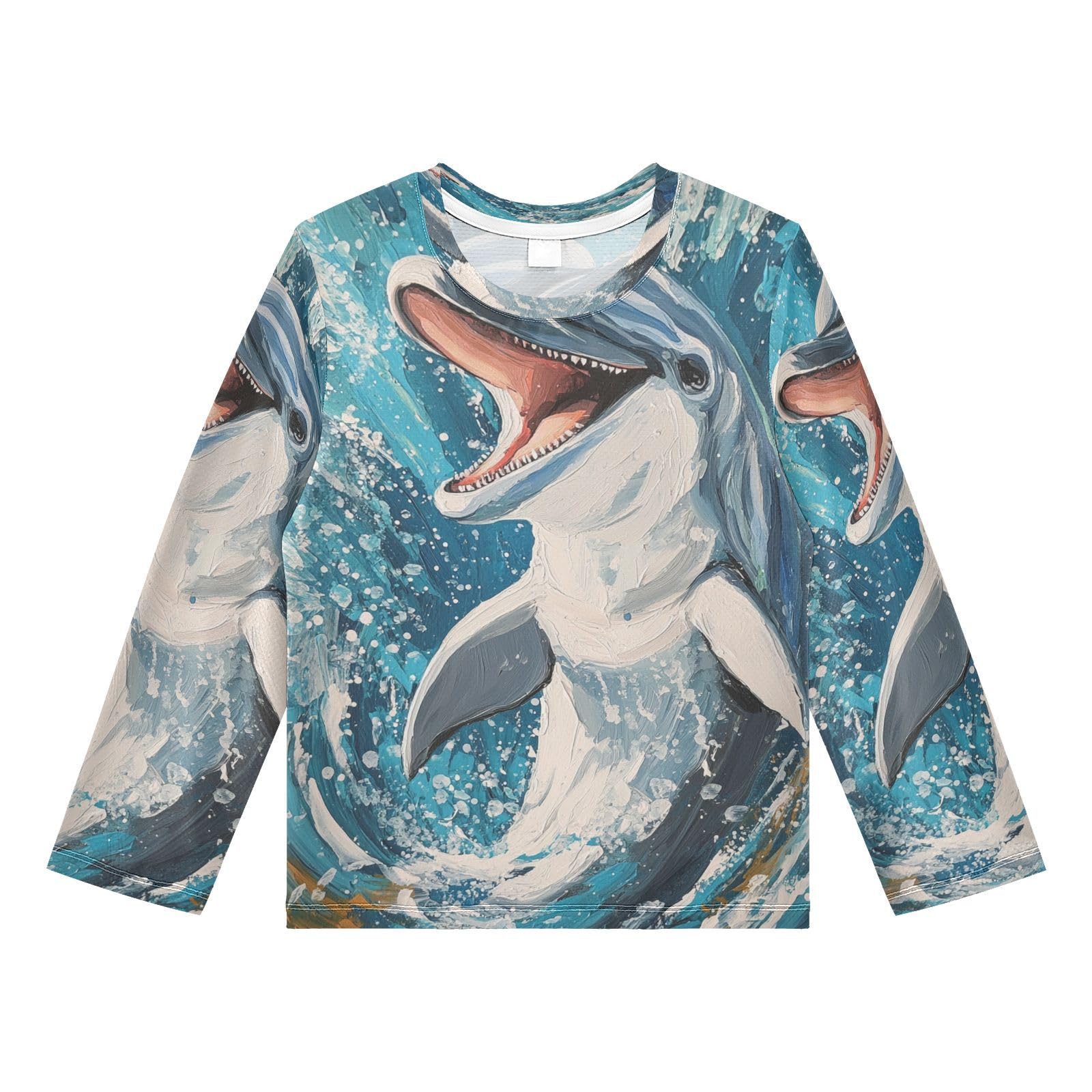 Dolphin Water Teal Rash Guard Shirt for Boys Sun Protection Shirt for Swimming Pool Beach UPF50+ 5-6T