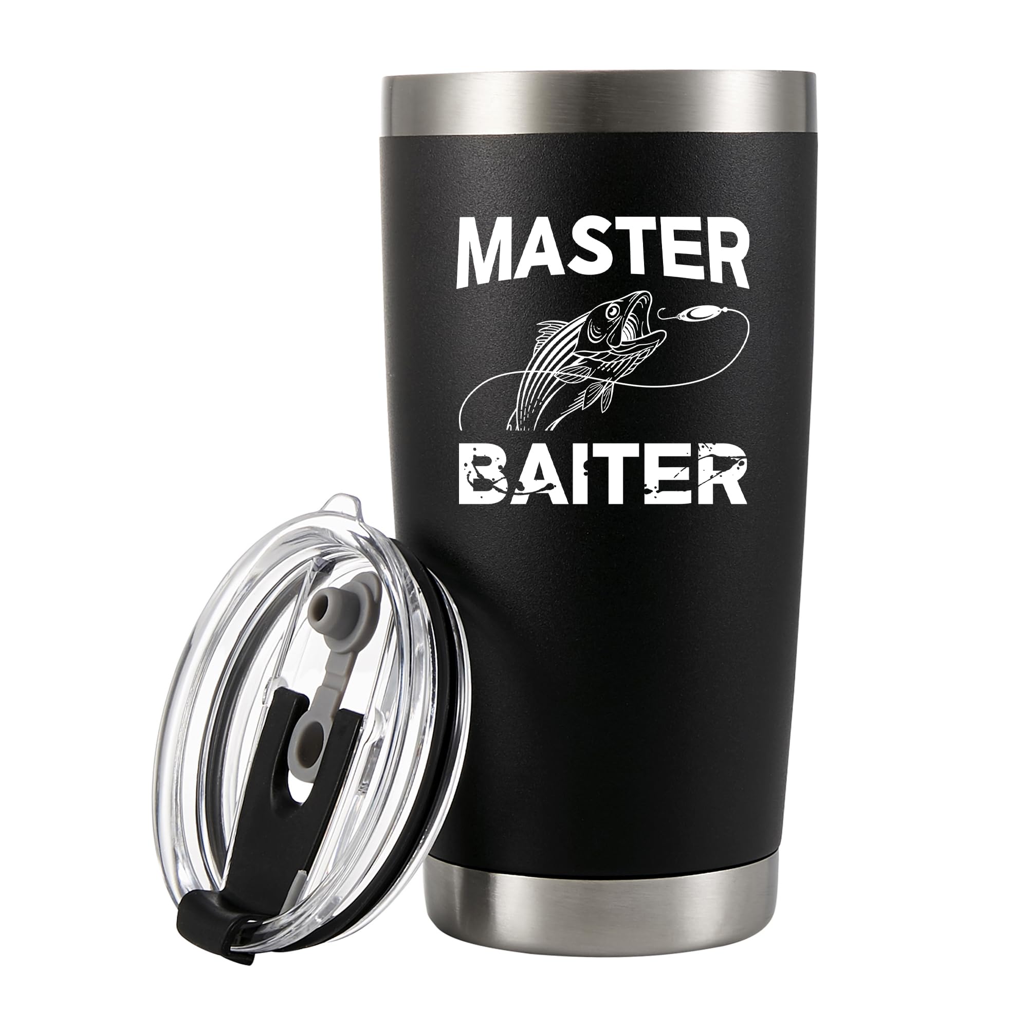 PanvolaPanvola Master Baiter Fisherman Tumblers Fishing Gifts To Husband Dad Grandpa Boyfriend Vacuum Insulated Tumbler Travel Mug with Lid and Straw 20 oz Black
