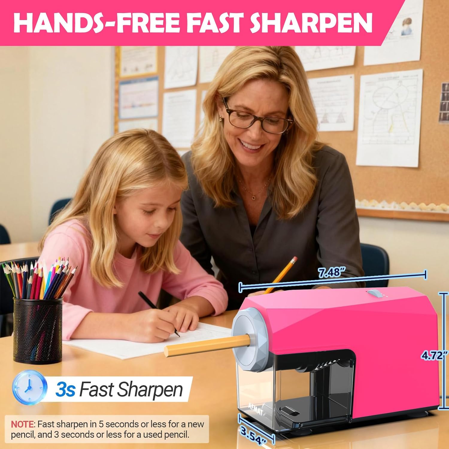 AFMAT Electric Pencil Sharpener, Fast & Hands-Free, 10K+ Uses, 5 Nibs, Fully Automatic Pencil Sharpener for Classroom, Heavy Duty Sharpeners for No.2/Jumbo/Colored Pencils (6.5-10.5mm) US Plug(120V)