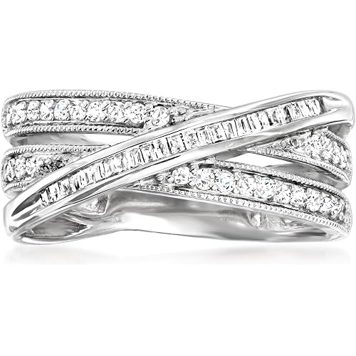 Ross-Simons 0.33 ct. t.w. Round and Baguette Diamond Crisscross Ring in Sterling Silver